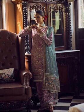 Dusty lilac embroidered palazzo suit - original LASHKARAA